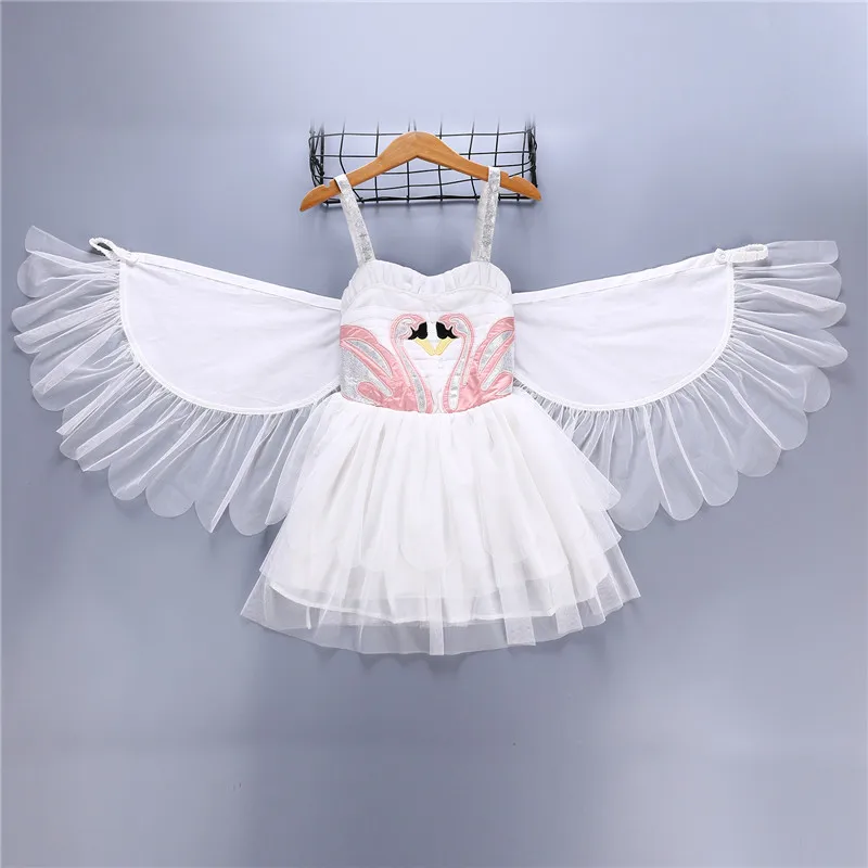 Girls Dress with wings Princess Swan Flamingo Cosplay Costume With Wings Cotton 4 Layers Kids Birthday Party Halloween Fan | Тематическая