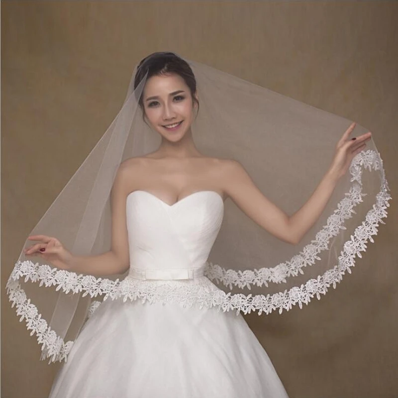 Дешевые 1.5 м цвета слоновой кости свадебная фата Фата для невесты въелось de Novia