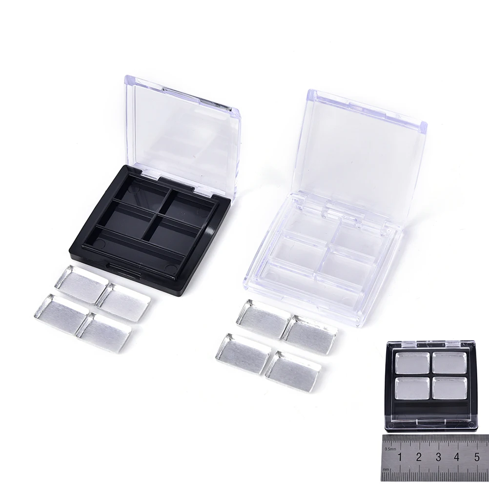 Square Eyeshadow Case 4 Palettes Pans Eye shadow Container Empty Cosmetic Blusher Compact Clear Base and Black |