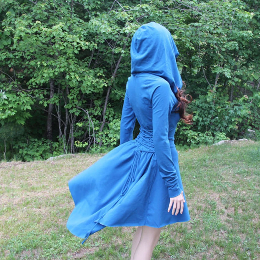 Женское модное платье с капюшоном в стиле средневекового Ренессанса однотонное