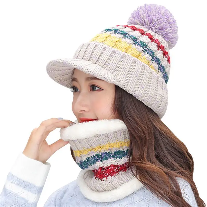 Женские шапки-бини Skullies вязаная шапка с шарфом Мужская теплая шерстяная толстые