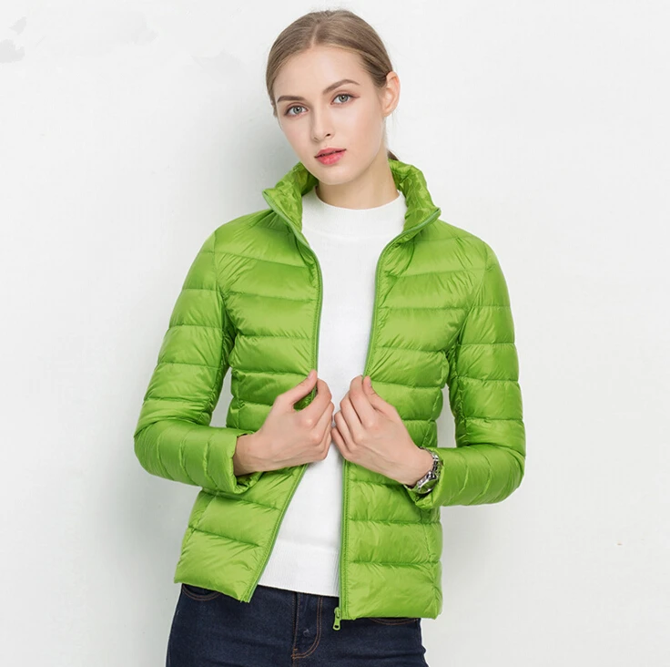Johnature, новинка, Женское пальто, Осень-зима, 90% белый утиный пух, куртка, 16 цветов, теплый, тонкий, на молнии, модный светильник, пуховик, S-3XL - Цвет: green