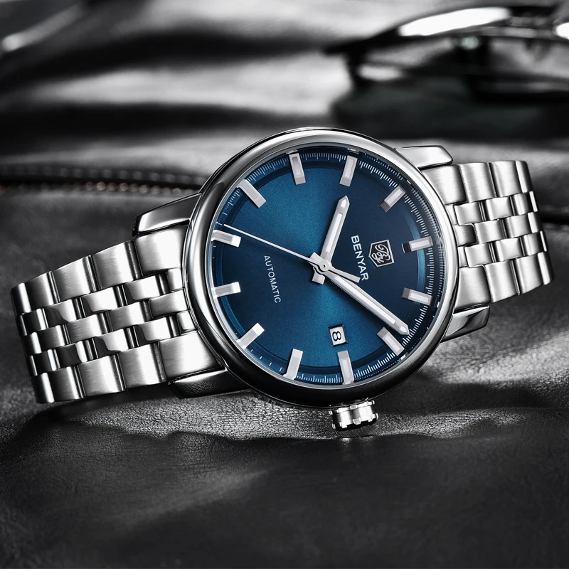 

2019 New Fashion Top Luxury Brand Leather Watch Automatic Men Wristwatch Men Mechanical Steel Watches Relogio Masculino BENYAR