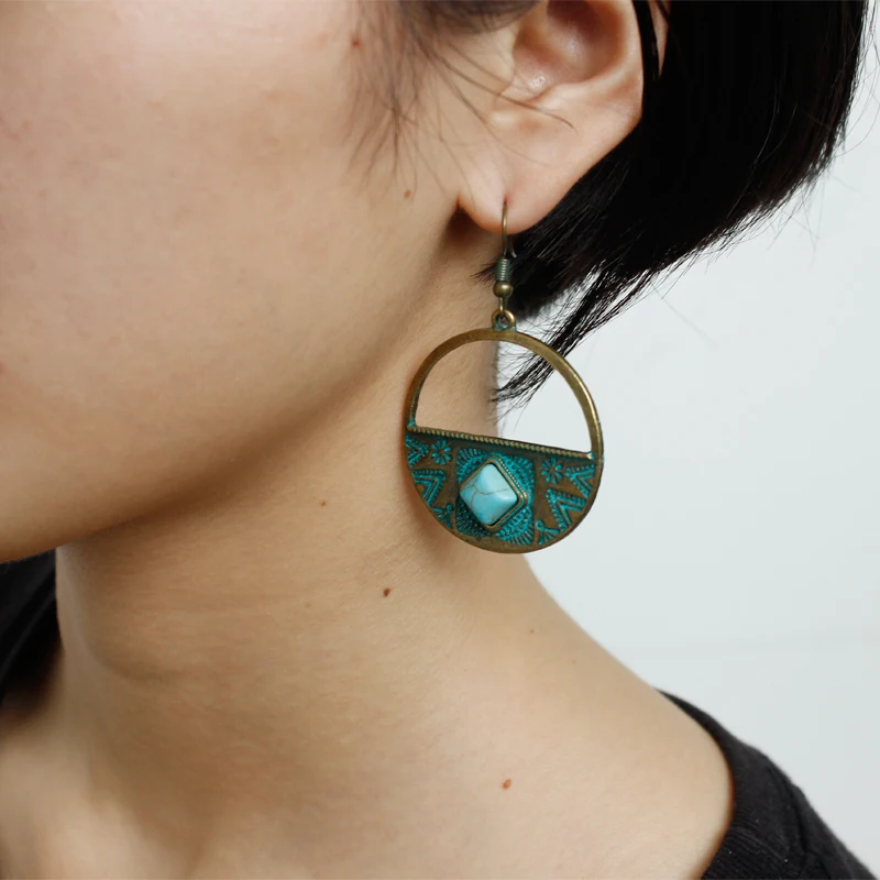 Популярные круглые полуполые серьги ромб в ретро стиле индивидуальные