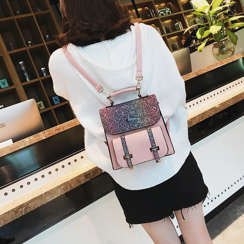 longmiao Glitter Women Sequins Backpack Teenage Girls Travel Korean Backpacks Bags Bling Rucksack School Bagpacks | Багаж и сумки