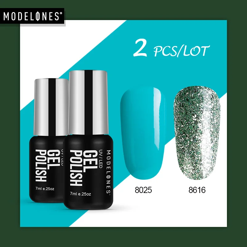 Modelones, 3 шт./лот, Платиновый Гель-лак для ногтей, набор, супер блестящий светодиодный Гель-лак для ногтей, впитывающий Полупостоянный УФ-Гибридный гель - Цвет: 2PCS SET