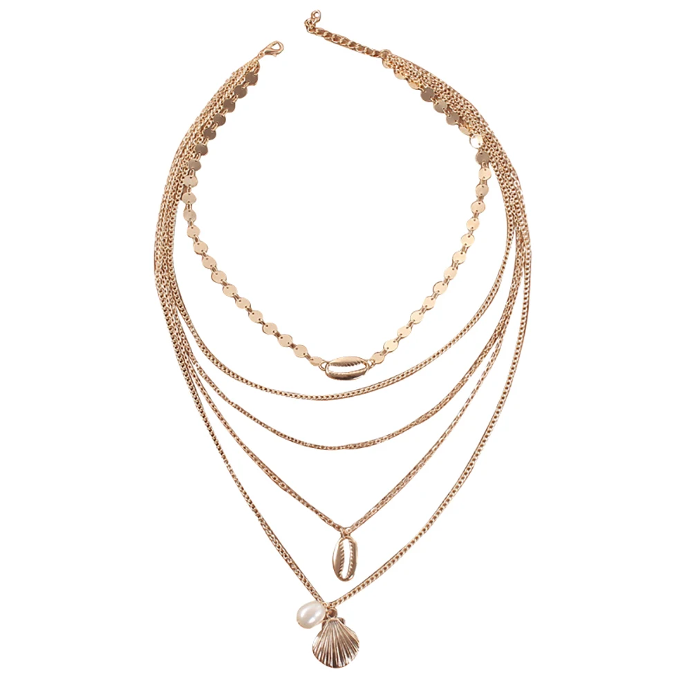 Boho Beach Women Multi-layer Faux Pearl Shell Pendant Paillette Chain Necklace New Hot | Украшения и аксессуары