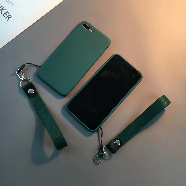 Phone Case For iphone 6 6S Green Black Silicone Bag Cover Coque 7 8 7Plus 6SPlus X Xs Max Xr with strap |