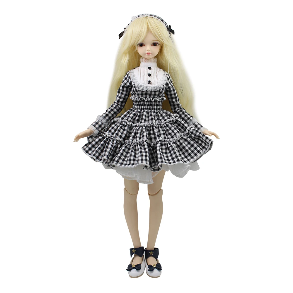 Fortune days 1/4 bjd 45 см с клетчатым платьем повязкой на голову обувь парик макияж