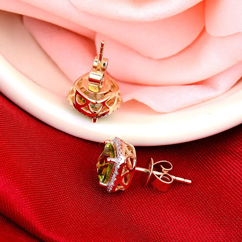 Серьги гвоздики женские из желтого золота 14кт с натуральным драгоценным камнем