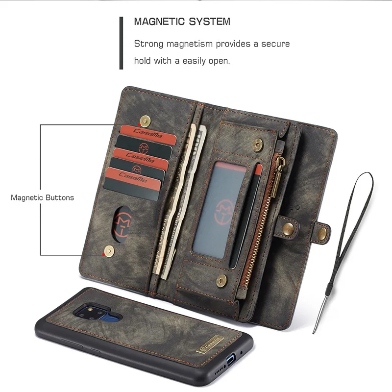 Для Coque Huawei Mate 20 P30 Pro Роскошный кошелек на молнии Магнитный чехол из натуральной