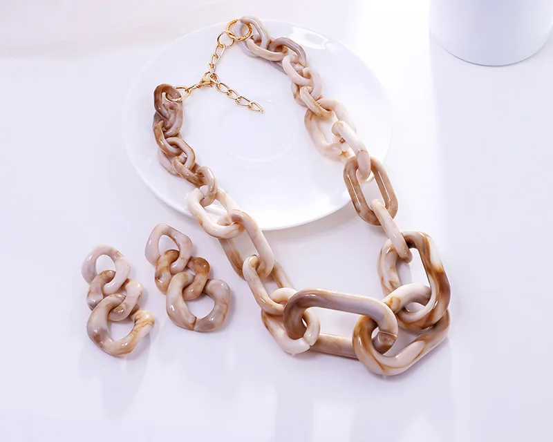 Necklace Earrings FishSheep, акриловая массивная цепочка, длинное ожерелье для женщин, винтажное ожерелье-чокер из смолы, s подвески, модное женское ювелирное изделие, бижутерия, подарок - Окраска металла: Necklace Earrings