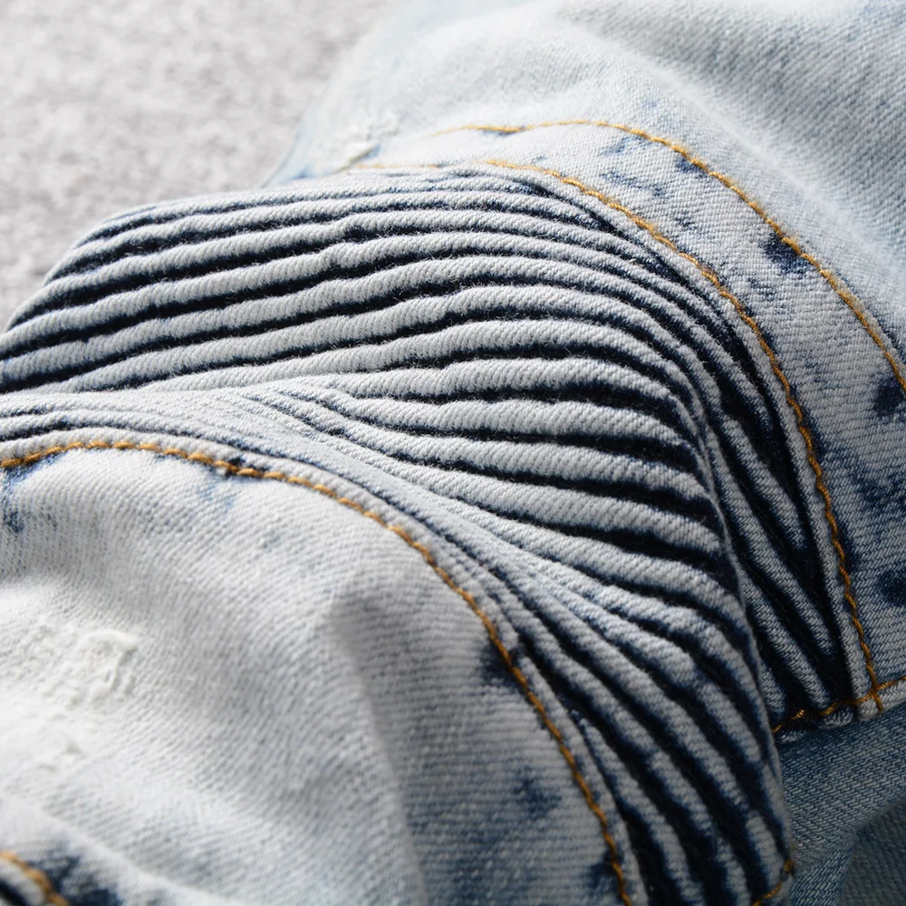 Специальная цена мужские тонкие потертые синие байкерские джинсы для мотоцикла