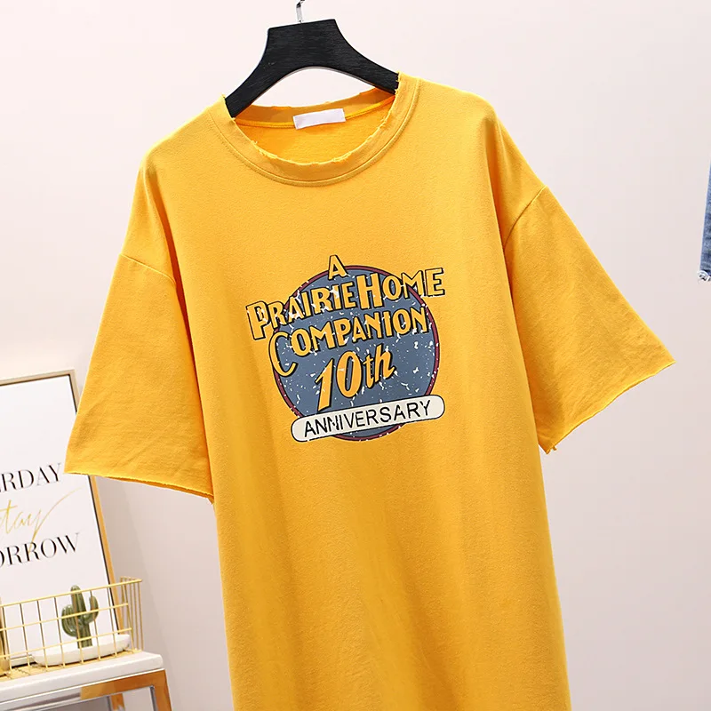 Женская хлопковая футболка в Корейском стиле с принтом желтые топы для девушек