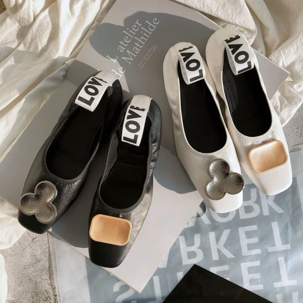 Складные балетки женские эспадрильи с металлической пряжкой эластичные