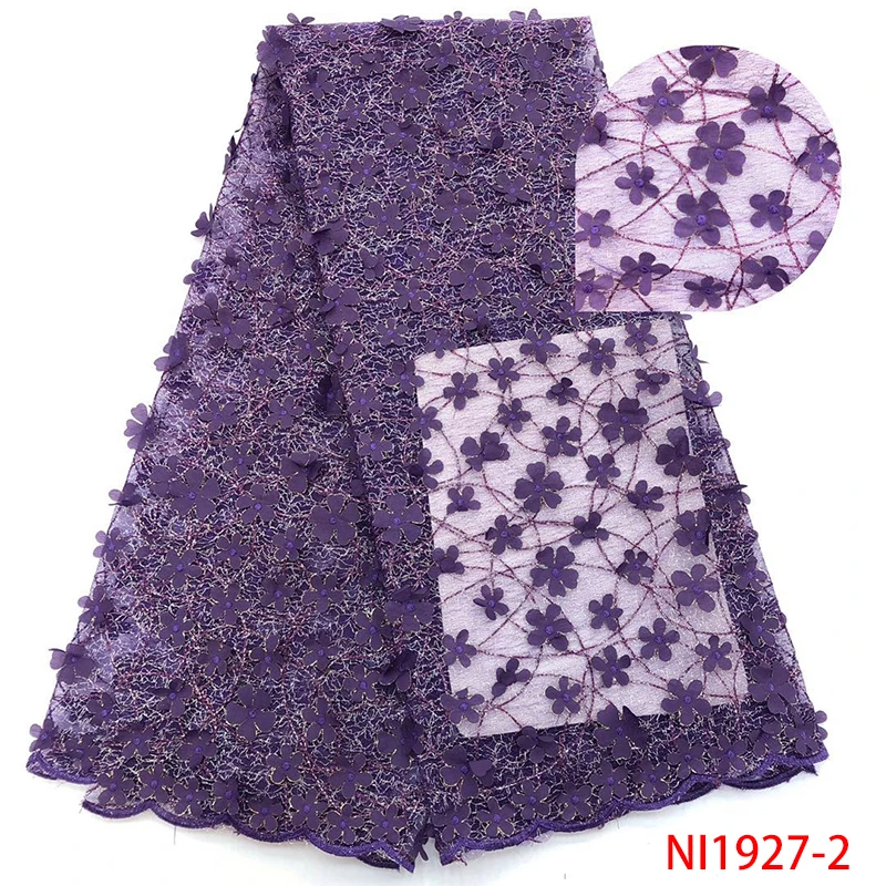 

2018 Nigerian Lace Fabric High Quality African 3D Applique Lace Fabric French Tulle Net Laces for Women White KSNI1927-2