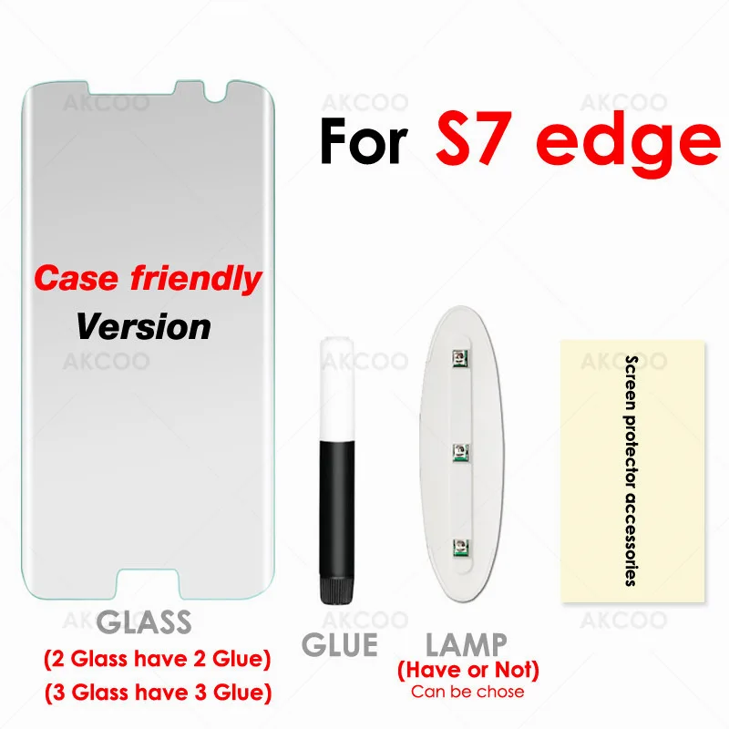 S7 edge A Pack Akcoo S8 протектор экрана с жидким УФ Полный Клей Стекло протектор для samsung Galaxy S9 S8 Plus закаленное Полное покрытие стекло пленка - Цвет: S7 edge A Pack