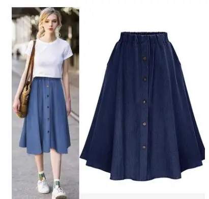 new New Skirt Pleated Denim Skirt Knee-Length Casual Style Draped Skirt *new*