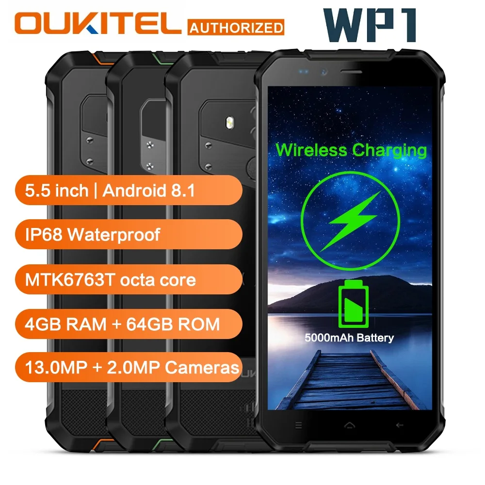OUKITEL WP1 IP68 водонепроницаемый беспроводной зарядный Мобильный телефон 5 дюймов