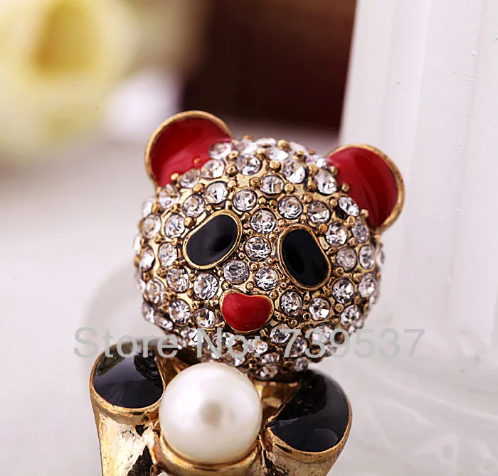 Женское кольцо с милой пандой и кристаллами ювелирное изделие высокого качества