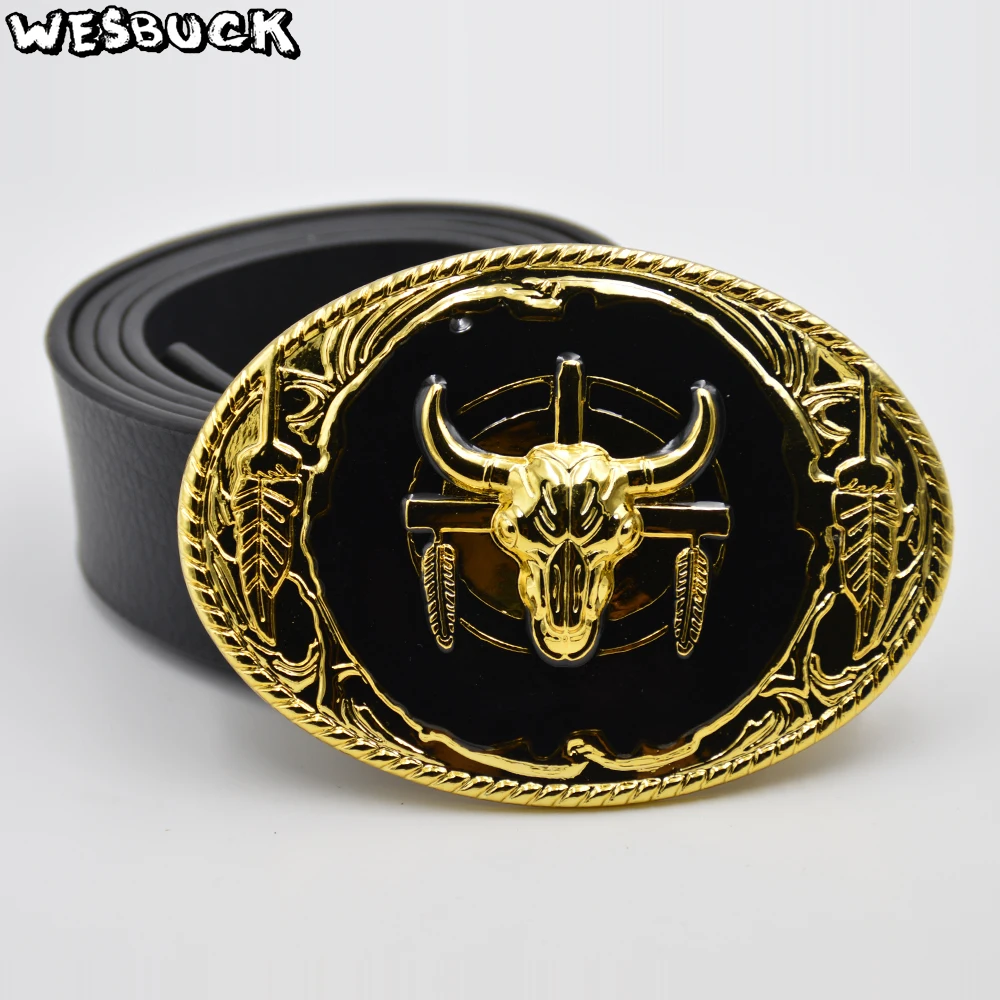 

WesBuck Brand High Quality Cowboy Bull Belt buckle Men and Women Belt head With PU Belt Gift