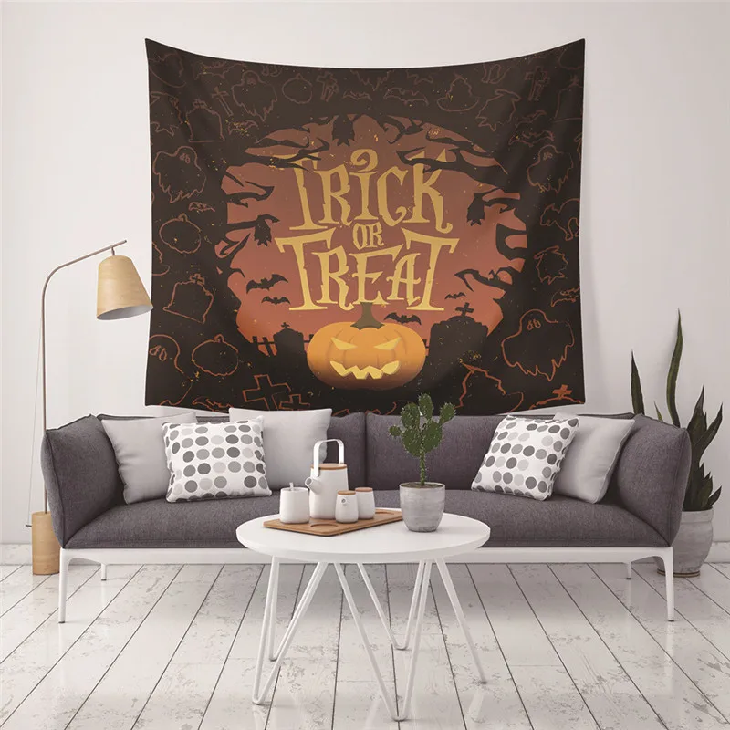 Trick Of Halloween Party Tapestry Wall Hanging For Home Decor Castle Bat Pumpkin Printed Carpet Holiday Gifts | Дом и сад