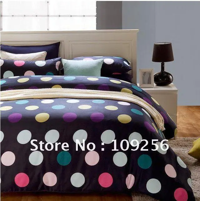 Polka Dot Cotton reactive printing a family of four cotton-type bed linen enterprises bedding King and Queen size set | Дом и сад
