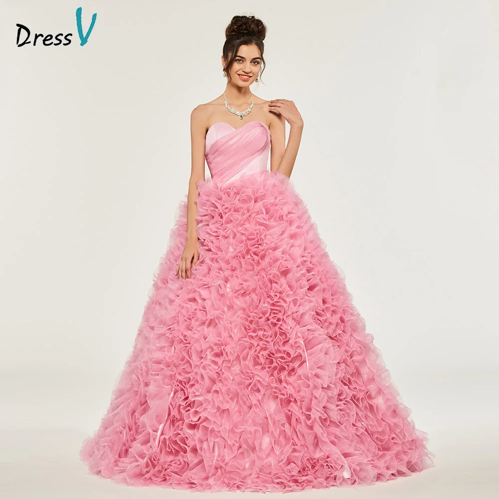 Бальное платье Dressv пышное милое Quinceanera из органзы кружевное принцессы с оборками