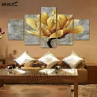 5 панелей Холст Искусство Золотая Орхидея цветок холст печать картины Домашний Декор Рамка готов повесить