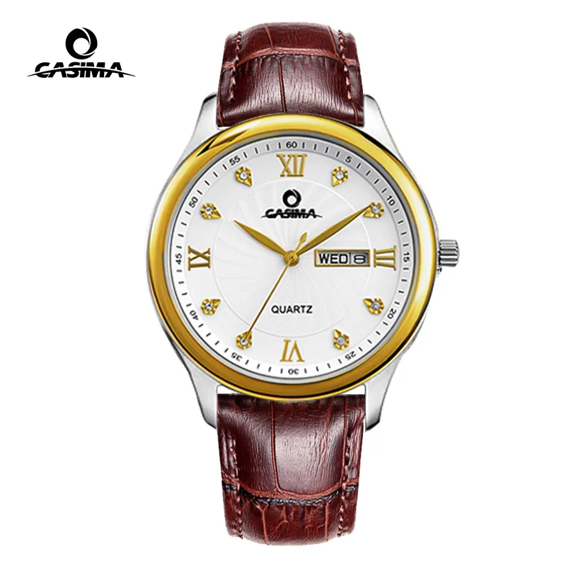 

CASIMA Brand Fashion Gold Watch Man Luxury Waterproof Casual Leather Business Calendar Quartz Wristwatch Clock Relogio Masculino