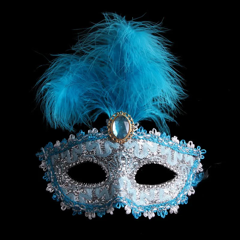 Blue 1 шт Цвет премиум кожа перо маска для вечеринки-маскарада Хэллоуин карнавал маски платье костюм леди подарки Вечерние Маски - Цвет: Blue