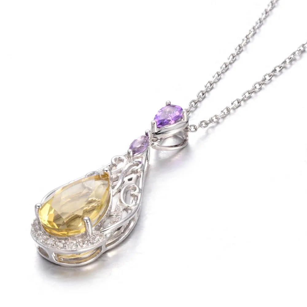 Hutang 6.53ct натуральный лимонный кварц и Аметист Твердые стерлингового серебра 925