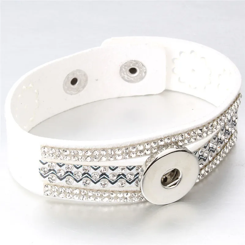 New Rhinestone Snap Bracelet/Bangle Leather Rope Bracelets Fit DIY 18mm Button Jewelry For Women ZE481 | Украшения и аксессуары