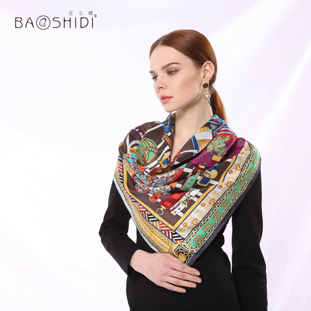 100% шелковый саржевый шарф квадратная шаль бесконечности женские шарфы с