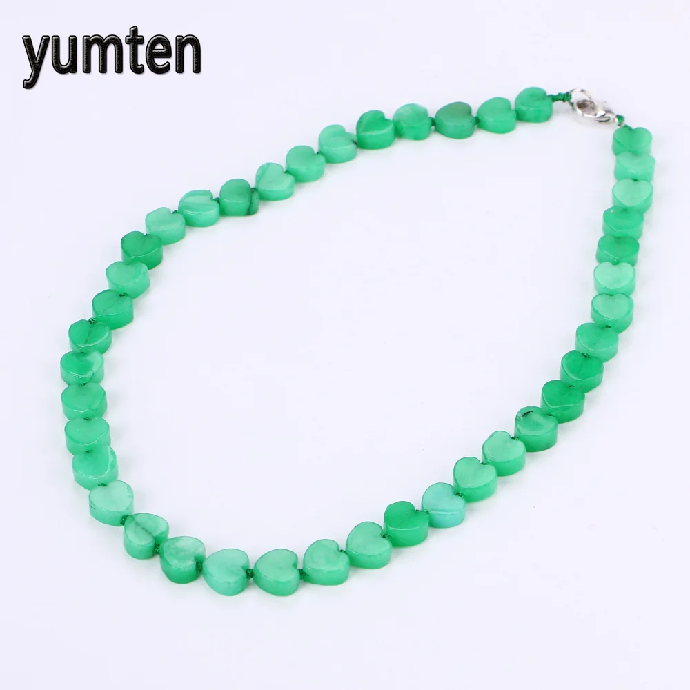 Yumten Green Chalcedony Necklace Power Stone Love Heart Crystal Women Jewelry Chain Csgo Collana Bijuteria Anime Wholesale 5 PCS | Украшения