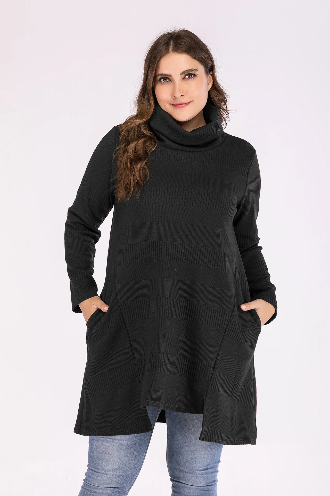 2019 XL Big size turtleneck sweater women pullover oversized pull femme plus tops knitwear long knitted winter | Женская одежда