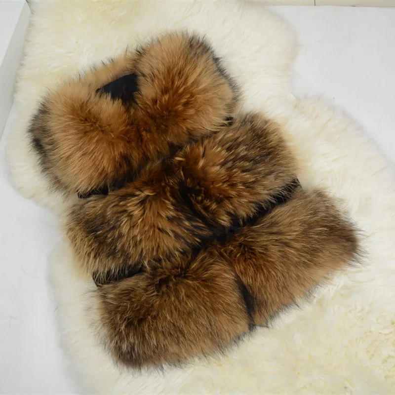 Natural Brown Новые поступления Настоящее Меховой жилет Для женщин натуральная енота меховой жилет короткая куртка зимняя мода толстые Обувь на теплом меху 3 ряда жилет S1150SJ - Цвет: Natural Brown