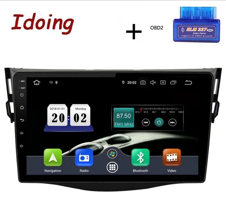 Idoing " Восьмиядерный автомобильный Android9.0 Радио мультимедийный плеер для Toyota RAV4 2007-2011 PX5 4G+ 64G gps навигация 2.5D ips TDA 7850 - Цвет: Standard with OBD