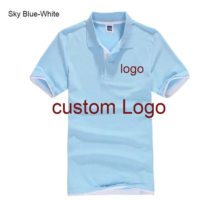 sky blue white Рубашка поло на заказ с принтом логотипа компании/отеля/персонала унисекс с коротким рукавом из хлопка - Цвет: sky blue white