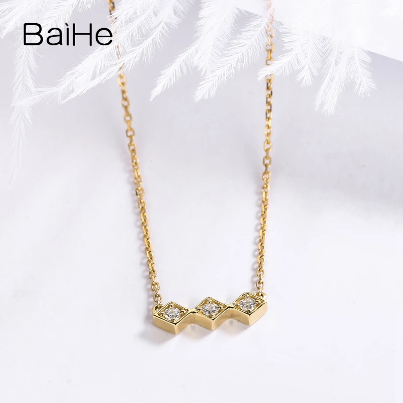 BAIHE однотонное 18K желтое золото 0.06CT H/SI натуральные бриллианты свадебные женские