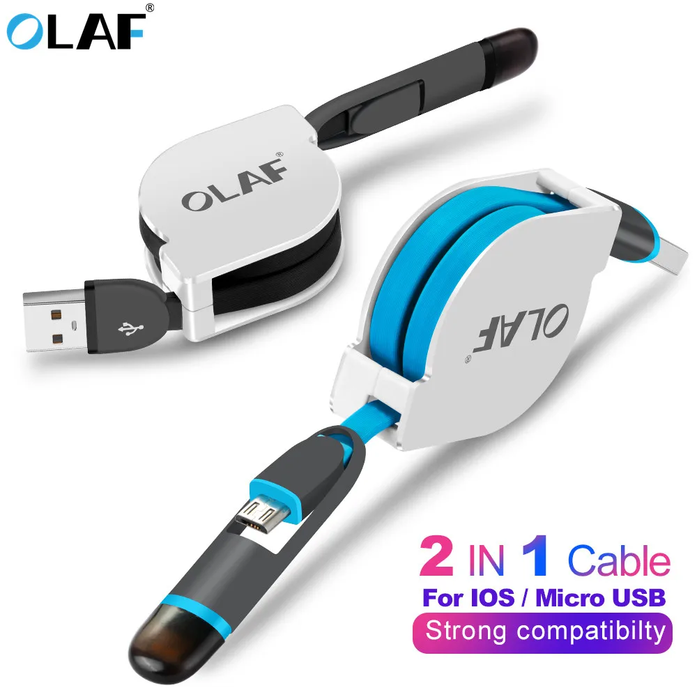 2 в 1 USB кабель для iPhone XS Max XR X 8 7 6 6S Micro Android Samsung Xiaomi выдвижное Зарядное устройство