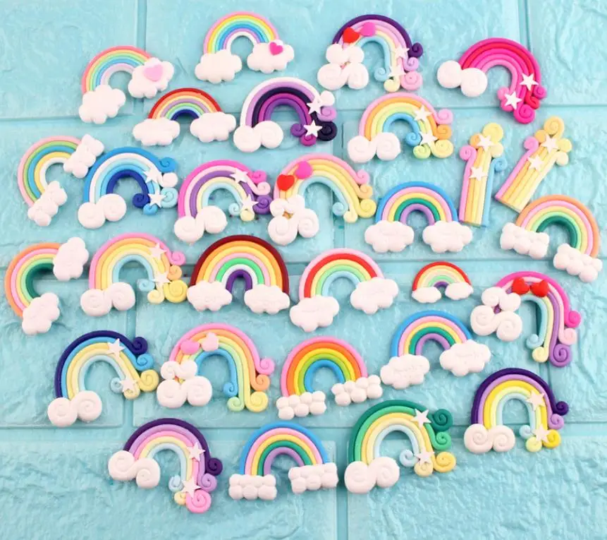 

High Quality 25 colors Kawaii Spiral Rainbow Lollipop Candy Polymer Clay Cabochons Flatback For DIY Phone Decoration