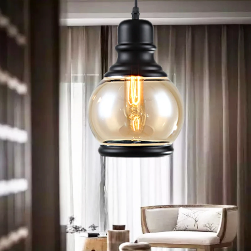 Loft Edison Vintage Retro Crystal Glass Black Iron Light Ceiling Lamp Cafe Dining Bar Hotel Club Coffe Shop Store Restaurant | Лампы и