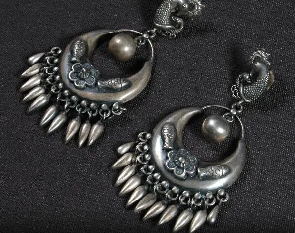 Старые индийские серьги из серебра 925 пробы винтажные женские этнические висячие