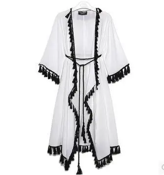WHITE TWOTWINSTYLE Летние повседневные платья для женщин кисточкой лоскутное три четверти рукава на шнуровке высокая талия платье женская модная одежда - Цвет: WHITE