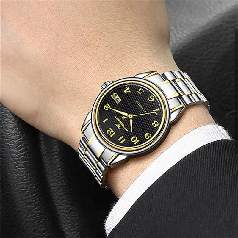 Gold Watch Automatic Mechanical Wristwatch Brand FNGEEN Luxury Men Watches Skeleton Stainless Steel Waterproof Clock Digital Man | Наручные