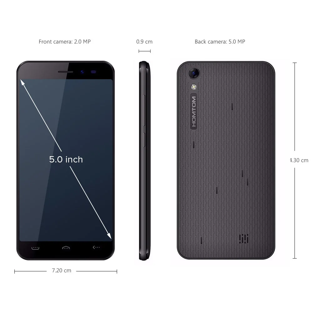 HOMTOM HT16 смартфон 5 0 дюйма экран HD MT6580 4 ядра Android 6 1 GB + 8 3000 mAh 8MP Камера разблокировка