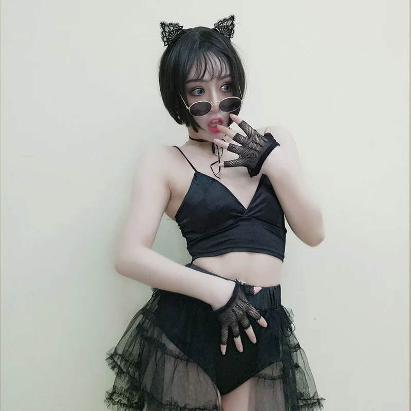 

Stage DJ Costume Female Suit Bar Costume New Night Sexy Dancing Bikini Skirt Bra And Briefs DQL148