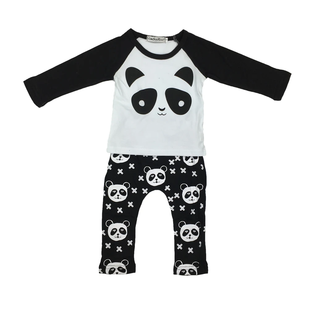 Модная одежда для маленьких мальчиков Хлопковая Футболка с принтом панды + штаны