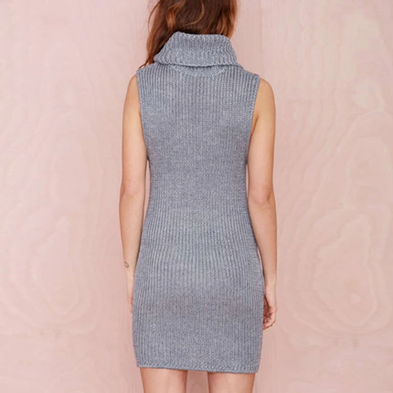 HYH HAOYIHUI Sleeveless Slim Gray Sexy Bodycon Pullovers Sweater Dresses Autumn Winter Women Fashion Knitted Sweaters Dress | Женская